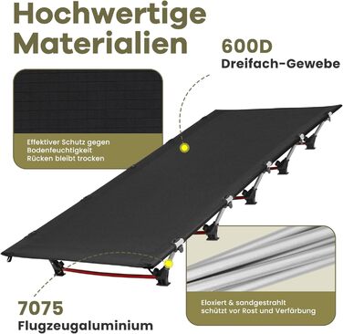 Надлегке складне кемпінгове ліжко для дорослих, портативне похідне ліжко, розкладне ліжко, вантажопідйомність 150 кг, кемпінговий шезлонг для наметів, для піших прогулянок та походів, чорний