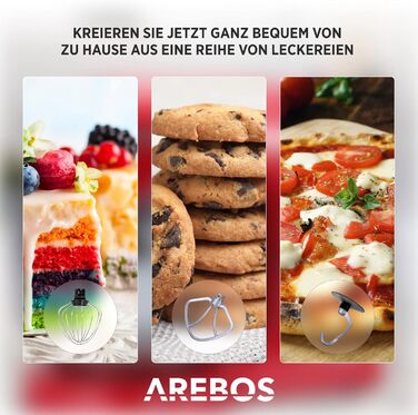 Кухонний комбайн Arebos 1500 Вт з чашею для змішування з нержавіючої сталі об'ємом 6 л Чорний з гачком для змішування, гачком для тіста, вінчиком Захист від бризок 6 швидкостей Тістомісильна машина Тістомісна машина