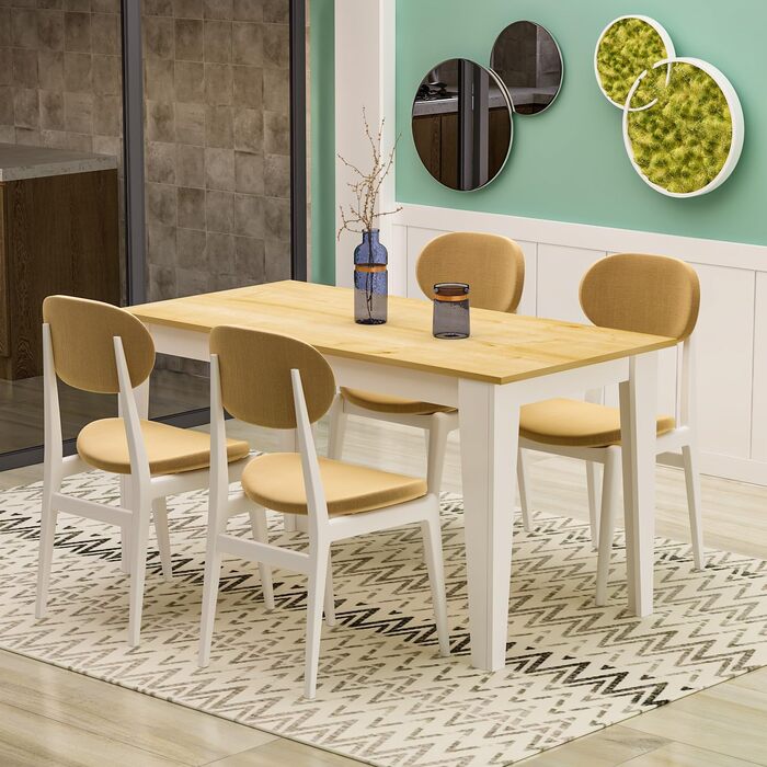 Обідній стіл Homidea SHIMAL для 4 осіб Сучасний кухонний стіл з міцною стільницею 120 x 72 x 73,8 см Обідній стіл для кухні та вітальні (білий дуб)