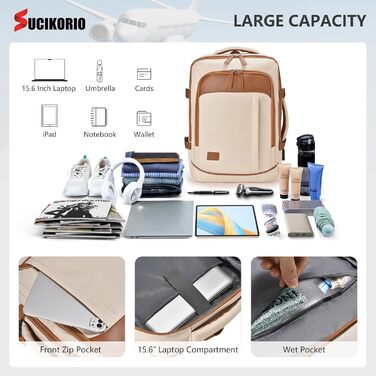 Рюкзак для подорожей Lufthansa KLM, розширюваний 5 см, 40x30x15 см, British Airways Air France, ручна поклажа, літак, з 3 кишенями, водонепроникний, для ноутбука, 15,6 дюймів, з USB, чорний