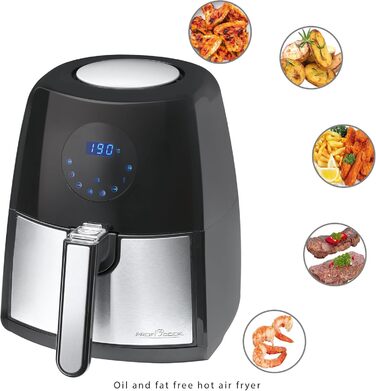 Фритюрниця ProfiCook Без масла та жиру 7 програм смаження Програма зі змінним часом Температурна програма Ємність 2,5 л, світлодіодний дисплей знімний контейнер PC-FR 1147 H Black - знята з виробництва модель