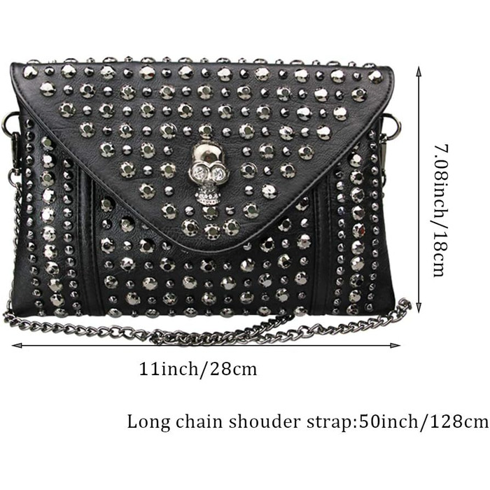 Чорна сумка-клатч Chikencall у готичному стилі з черепом та ланцюжком вінтажна шкіряна сумка через плече для жінок та чоловіків