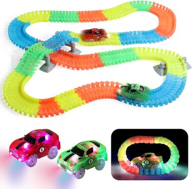 Іграшка Fajiabao Car Racing Track для 3-річних хлопчиків - 240 деталей Гнучка гоночна траса з 2 світловими автомобілями Іграшкова