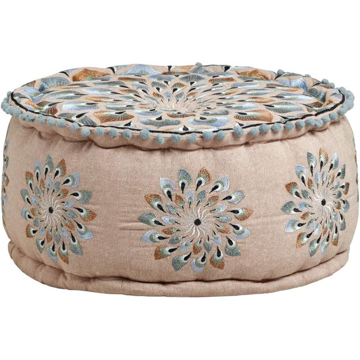 Круглий бавовняний пуф Azet -2- ø 50 см з наповнювачем Підлогова подушка, подушка в східному стилі Вишитий пуф, табурет, пуф для ніг як східний декор