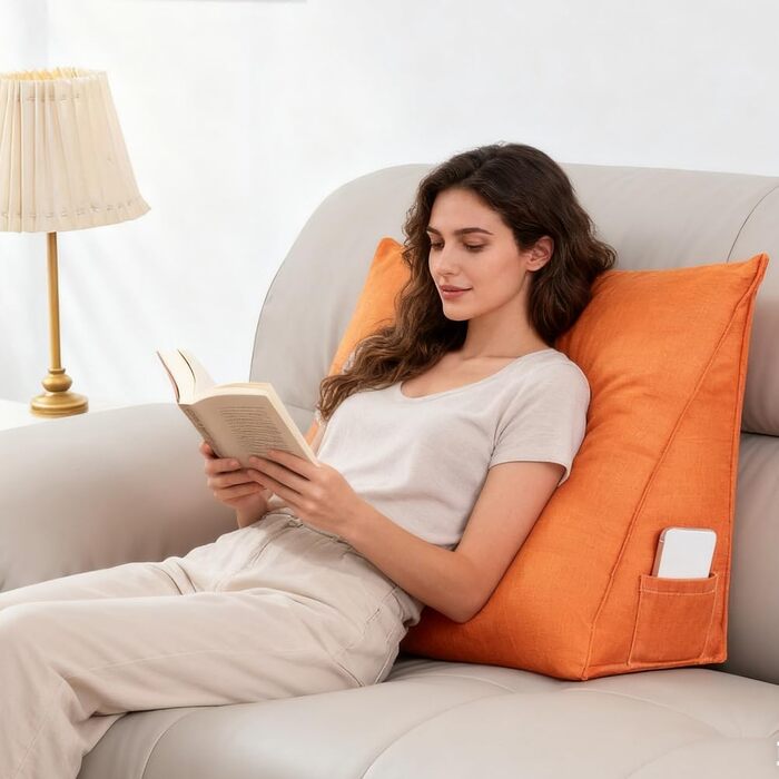 Універсальна ергономічна клиноподібна подушка 60 см, подушка для спинки дивана, поперекова подушка для ліжка, подушка для узголів&39я, трикутна подушка для книги, опорна подушка, зручна подушка для читання з чохлом, що прається, для ліжка/дивана, світло-з