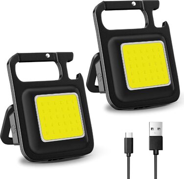 Ліхтарика COB на брелоку, водонепроникні маленькі світлодіодні ліхтарі з USB-підсилювачем, що перезаряджаються, на 800 люмен, 4 режими, портативний ліхтарик зі складаним кріпленням, відкривачка для пляшок і магнітна основа, 2 шт.