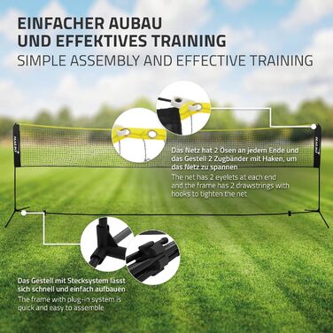 Сітка для бадмінтону Hauki, тенісна сітка 400 см/500 см, чорна/синя, висота 156 см, комплект сітки для воланів, 3 волани, сумка для перенесення, міцна залізна рама, портативна волейбольна сітка, тренувальна сітка для приміщень та вулиці, чорна, 500 см