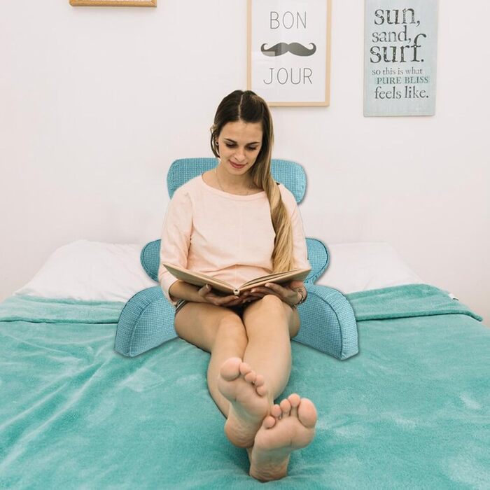 Подушка для читання для ліжка велика подушка з підлокітниками Подушка для ліжка, підтримка спини, підтримка ліжка довга подушка для голови, підтримка спини, підтримка спини сидіння, підтримуюча подушка, синя