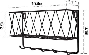 Ключниця настінна, тримач для листів з 5 гачками, міцна чорна металева сітка з матовим покриттям, 2916,59 см Настінна ключниця для