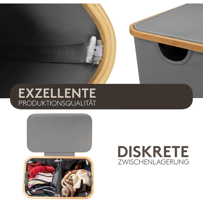 Кошик для білизни з 1 кришкою 2 відділення 150 л Бамбукова тканина Сірий Великий XXL - Кошик для білизни Сірий Темно-сірий Антраци