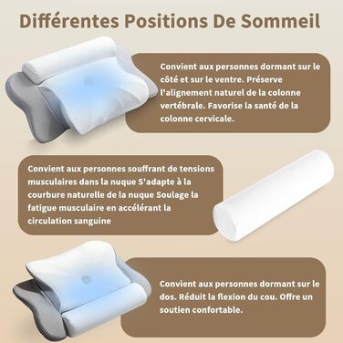 Ортопедична подушка LAMB з піни з ефектом пам&39яті, ергономічна подушка для сну на боці, підтримка шиї та валик для шиї два в одному, сірий колір