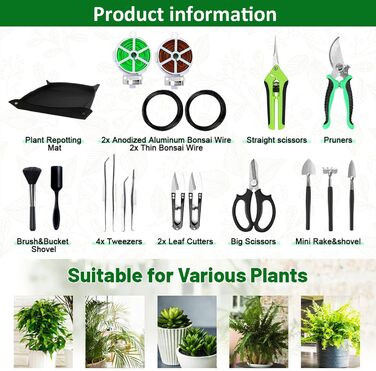 Набір інструментів для бонсай, 20 предметів секатор, ножиці для бонсай, дріт для формування, міні-граблі та лопатка A