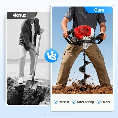Бензиновий земляний бур 52 куб.см, 2 к.с. для буріння ям, встановлення стовпів, огорож та саду Двотактний двигун Зручний з двома ручками Без бура
