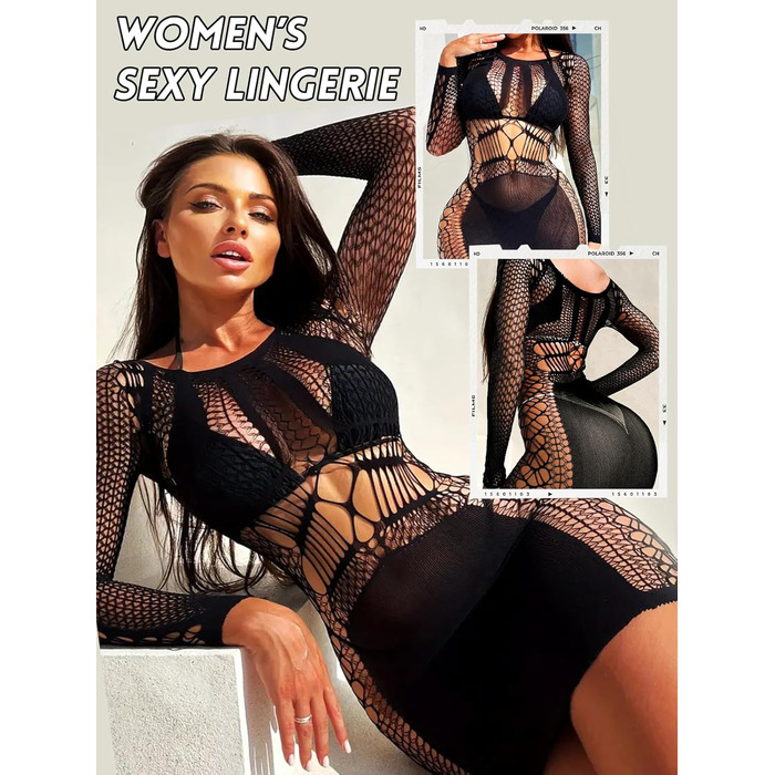 Жіноча сексуальна білизняна сукня Buitifo One Piece Babydoll Fishnet Nightwear M Black