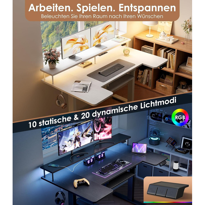 Подібний стіл OffiGo з регульованою висотою, електричний стіл для роботи сидячи/стоячи 140 см з підставкою для монітора, розетками та портом заряджання USB, стіл для роботи стоячи зі світлодіодним підсвічуванням, комп&39ютерний стіл для домашнього офісу, 