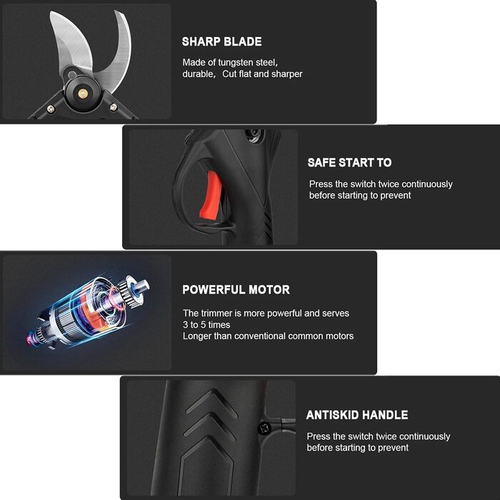 Електричні садові ножиці, бездротові, 25 мм, з 2 батареями (21 В), працюють від акумулятора, для садівництва, фруктових дерев та виноградників