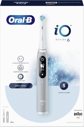 Електричні зубні щітки Oral-B iO 6, 1 сіра ручка, 1 щітка, 1 дорожній кейс, чорно-білий одномісний