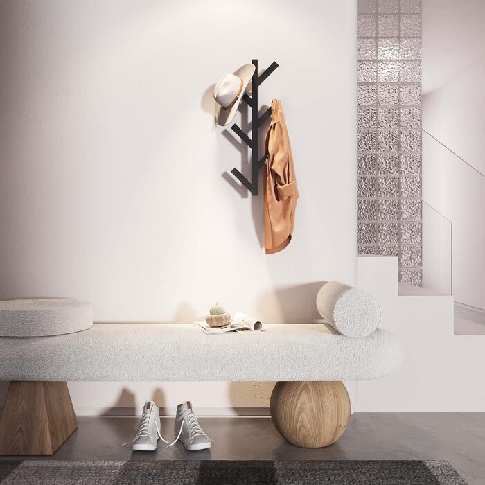 Вішалка LOFTPLUS настінна металева вішалка настінна - 41см Вертикальна вішалка з 6 гачками, гачки для вішання курток, пальто, шапо