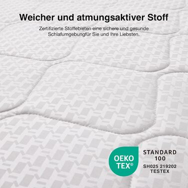 Матрац Novilla 140x200 з пружинним блоком, 7-зонний, дихаючий чохол H2/H3 та комфортна піна, сертифікований ko-Tex та CertiPUR-US пружинний матрац для односпального та двоспального ліжка, висота 20 см, 20 см, 140 x 200 см (пружинний блок)