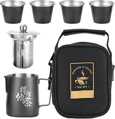 Портативний чайний сервіз для подорожей набір чашок з нержавіючої сталі, комплект для чайної церемонії в стилі Кунг-Фу та дорожній чохол для дому, походів.