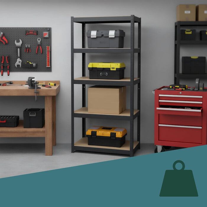 Міцний стелаж Relaxdays, ВxШxГ 180x60x30 см, вантажопідйомність 500 кг, 5 полиць, полиця для зберігання в підвалі, вставного типу, чорний