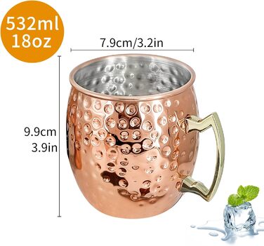 Мідні кружки SuproBarware Moscow Mule, набір з 2 кружок Moscow Mule, кружки з нержавіючої сталі, 530 мл, безпечні для харчових продуктів, ковані кружки, ідеально підходять для коктейлів, води, холодних напоїв 7 шт.