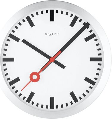 Настінний годинник NeXtime 3999ST STATION у залізничному стилі, безшумний, круглий, ø 35 см, сріблястий