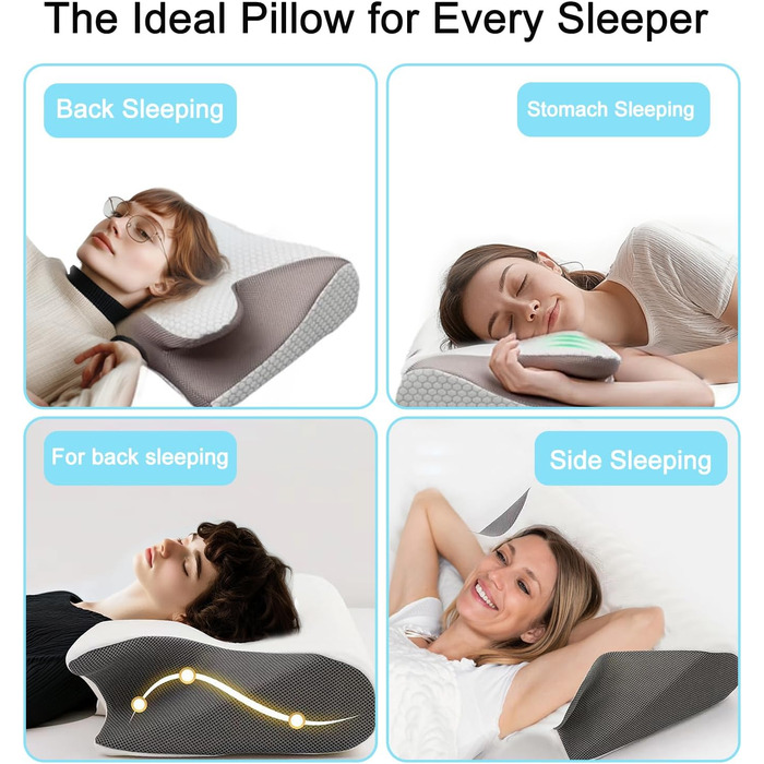 Подушка для підтримки шиї, ергономічна ортопедична подушка 2 в 1, подушка з піни з ефектом пам&39яті, подушка для зняття болю в шиї, ергономічна подушка для сну на боці, спині та животі (чорна)