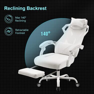 Ергономічне офісне крісло GTPLAYER, стілець для роботи, ігрове крісло, обертове крісло, регульована поперекова підтримка, підголівник, крісло для керівника з підлокітниками, що з&39єднуються, безшумні колеса, білий колір