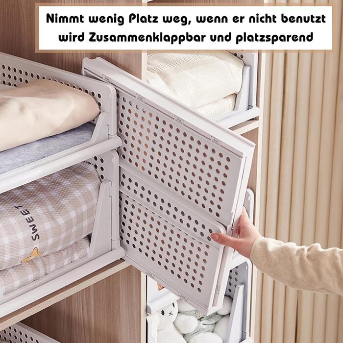 Набір із 5 високих ящиків для зберігання, білі штабелювані органайзери для гардеробу, складні полиці для зберігання, штабелювані ящики для шафи, пластикові ящики для зберігання 42 x 33 x 25 см, 5 шт. XL