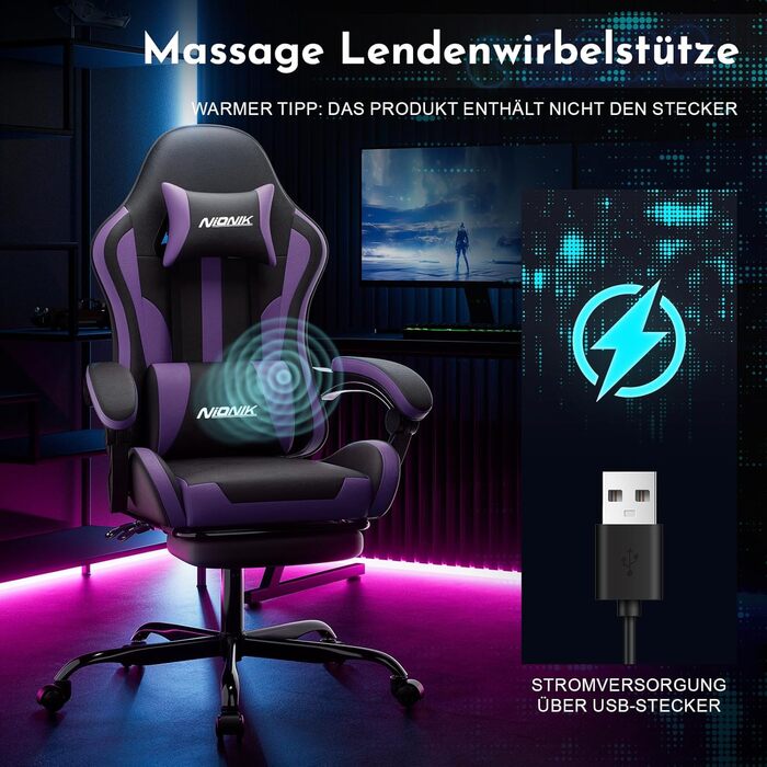 Офісне крісло, ігрове крісло, комп&39ютерне крісло з підставкою для ніг, м&39яке ігрове крісло, ігрове крісло для дорослих, обертове крісло, чорно-фіолетове