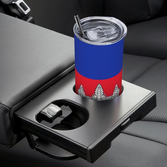 Кухоль з прямою трубочкою, дизайн камбоджійський прапор, друкований, дорожній кухоль, підходить для кемпінгу, офісу та дому, 590 мл