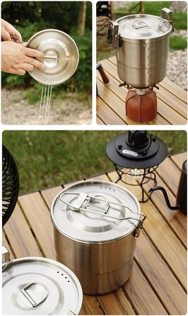 Міцний кемпінговий посуд з нержавіючої сталі, портативні каструлі для приготування їжі на відкритому повітрі з петлею для підвішування для походів та подорожей з рюкзаком, кемпінговий посуд з надійною петлею для підвішування.