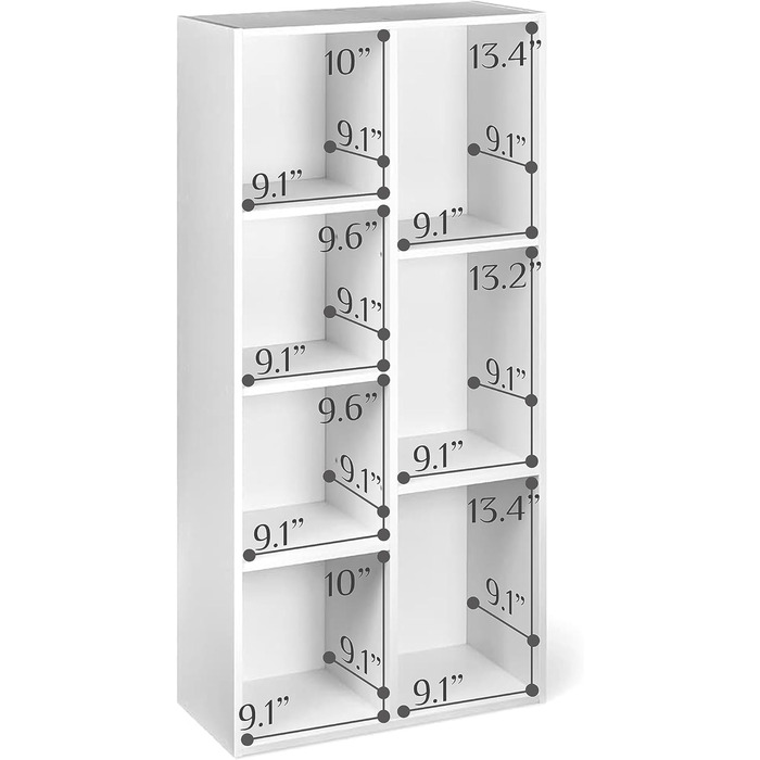 Книжкова полиця Storeo Basics із 7 полицями, біла, 50 x 24 x 106 см Офічна полиця, вітальня, спальня, кубічний білий колір, 7 полиць