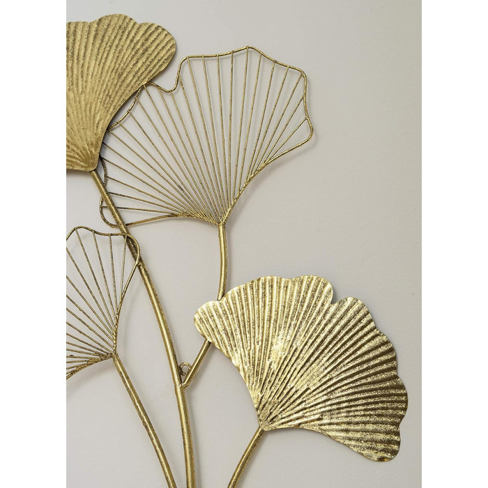 Настінне оздоблення ZEYA металеве гінгко, 46 х 75 см, 3D-декор золото, настінне оздоблення листя гінгко, прикраса вітальні, приваб