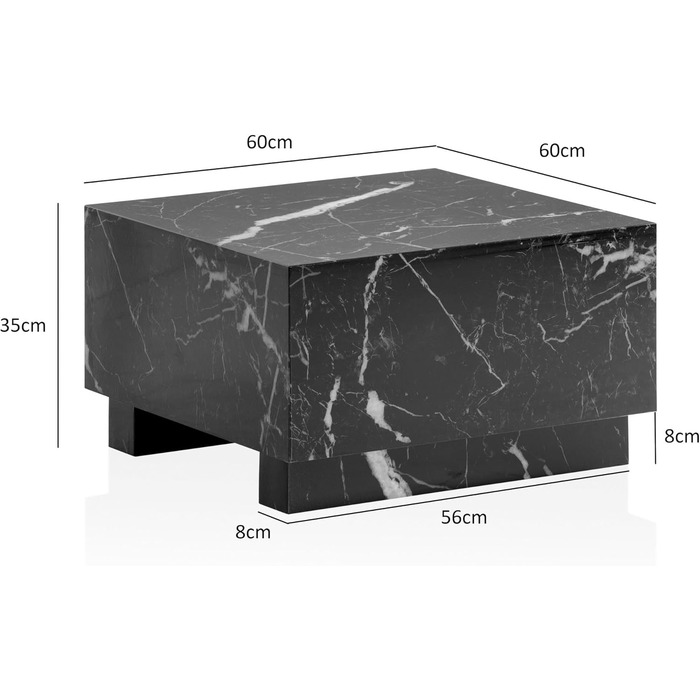 Кавовий столик FineBuy MONOBLOC, 60x60x35 см, високий глянець з мармуровим ефектом, кубоподібний стіл для вітальні, дизайнерський столик для дивана, кавовий столик для відпочинку, кубоподібний, чорний