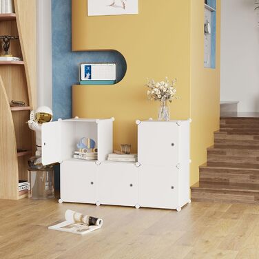 Кубоподібний модуль для зберігання з дверцятами, 6 кубічних полиць, гардеробна шафа, модульна пластикова полиця, ідеально підходить для спальні, 93,5 см Д x 31,8 см Ш x 93,5 см В, молочно-білий, USHS3006M-DOOR