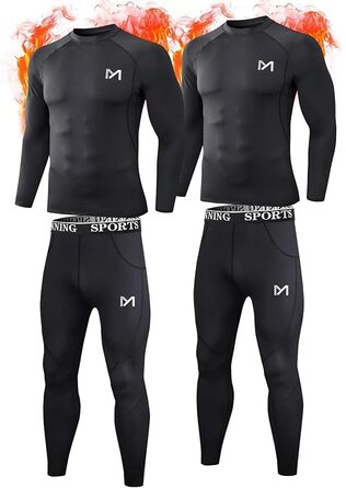 Термобілизна MEETYOO, 2 шт., чоловіча, лижна та функціональна, дихаюча, відводить піт, ідеально підходить для зими та спортивної білизни, 2 шт. - чорна, розмір L