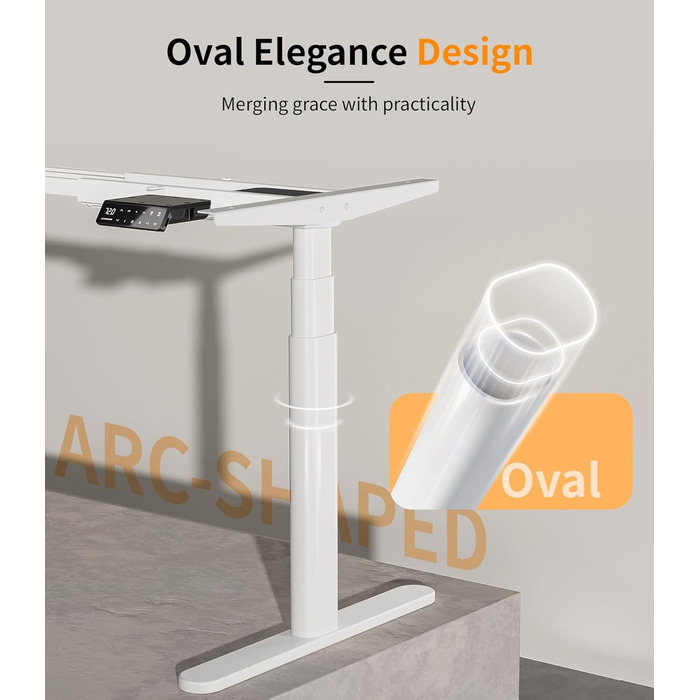 Каркас столу MAIDeSITe EL2 Plus Art з регульованою висотою та овальною конструкцією ніжок, електричний двомоторний каркас столу з регулюванням висоти від 62 до 125 см, 4 елементи керування пам&39яттю, стіл з регульованою висотою, білий