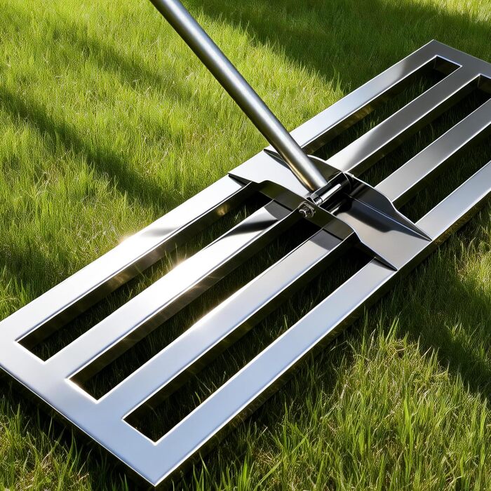 Гребінь для вирівнювання газону 75x25 см міцний вирівнювач з повністю закритою верхньою частиною, стійкий до перекидання, з товстою ручкою, м'яким пінопластовим захватом та матовою сталлю 304.