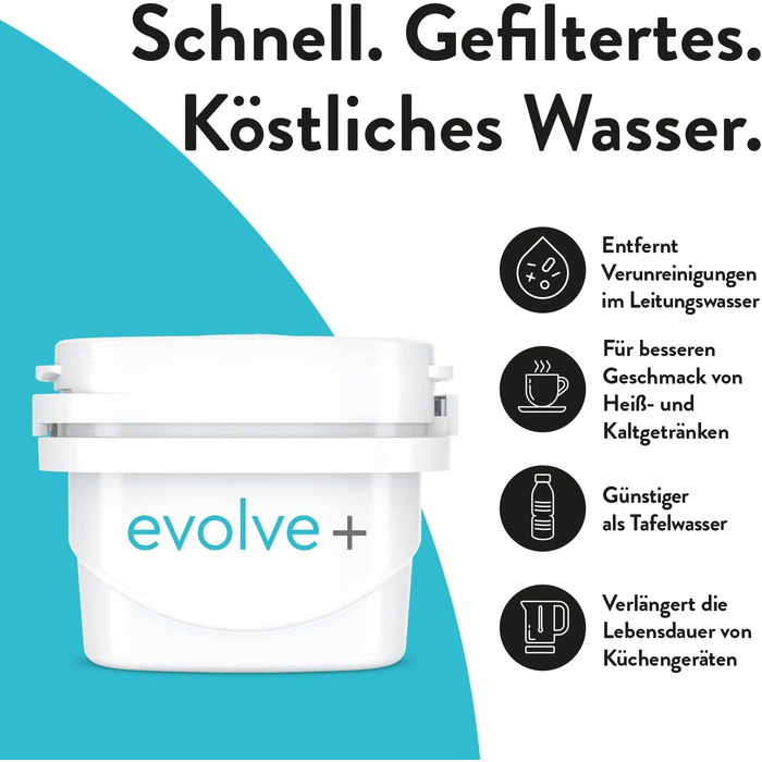 Глечик для фільтра для води Aqua Optima Liscia & 6 картриджів для фільтра для води на 30 днів Evolve, обємом 2,5 л, для зменшення мікропластику, хлору, вапняного нальоту та забруднень, білі