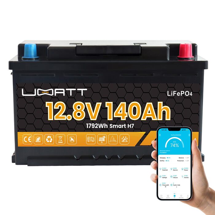 Літій-іонний акумулятор LiFePO4 12V 140Ah H7 з Bluetooth, елементами REPT та захистом від низьких температур JBD 150A BMS, макс. 15000 циклів, автомобільний акумулятор, автофургон, LiFePO4 12V 100Ah, човен, кемпінг, сонячна панель