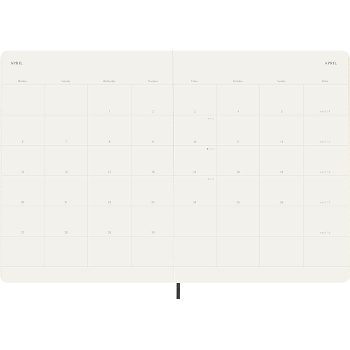 Щомісячний планер Moleskine, щомісячний календар на 2026 рік (12 місяців), м&39яка обкладинка з еластичною застібкою, розмір XL (19 x 25 см), чорний