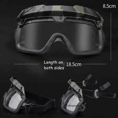 Шолом WLXW Fast Airsoft з 3D розділеними окулярами та тактичною маскою, два режими носіння (голова та шолом), підходить для пейнтбольної зброї, захисних окулярів для ігор на відкритому повітрі, чорного кольору