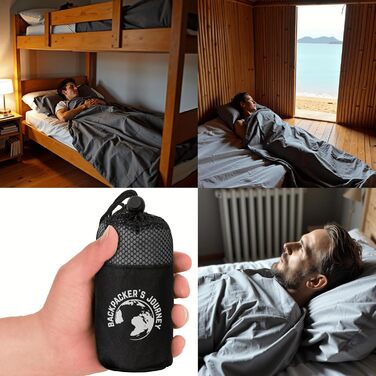 Ультралегкий (лише 225 г) підкладковий спальний мішок Backpacker&39s Journey виготовлений зі 100 бавовни. Гігієнічний спальний мішок без блискавки (без термоізоляції). Сірий. Ширина 85 см.