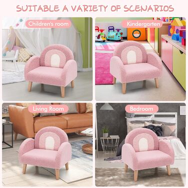 Дитяче крісло FANTASK, дерев&39яний дитячий диван, оббитий спинкою, дитячий диван, велюр зі спинкою та підлокітниками, дитячий стілець для дитячої кімнати, ігрової кімнати та дитячого садка, 51 x 42 x 51 см (рожевий)