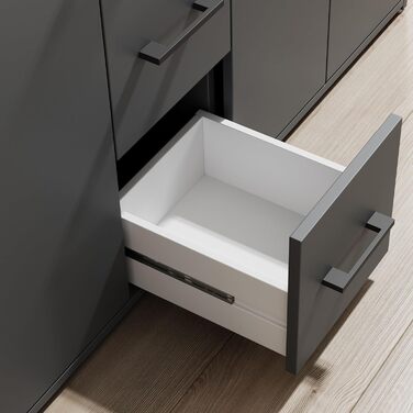 Висока комод Drift з полицею антрацитового кольору - Сучасна шафа для вітальні з шухлядами та великою кількістю місця для зберігання речей - 139 x 90 x 34 см (Ш/В/Г)