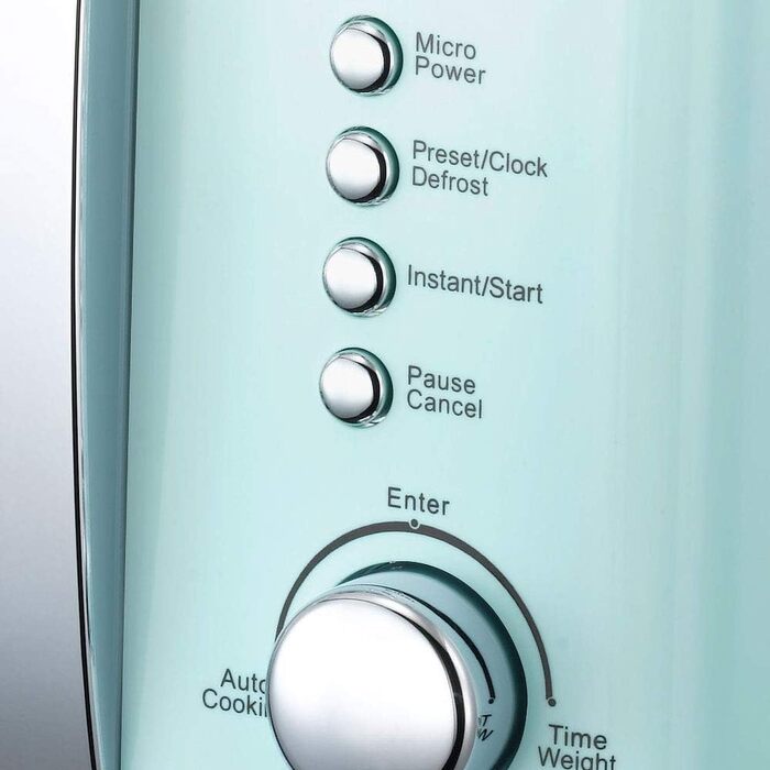 Мікрохвильова піч Melissa 16330110 Classico Мікрохвильова піч ретро дизайну Металевий корпус, 20 літрів місця для приготування їжі, потужність мікрохвильової печі 700 Вт, таймер, 5 рівнів потужності, м'ята перцева 20 л об'ємом М'ята перцева