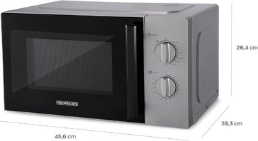 Мікрохвильова піч HEINRICHS, компактна мікрохвильова піч, об'єм 20 л, 9 рівнів потужності, в т.ч. таймер 35 хв., функція розморожування, внутрішнє освітлення, поворотний стіл на 360, з функцією гриля, потужність 1000 Вт, Heinrich's (срібло)