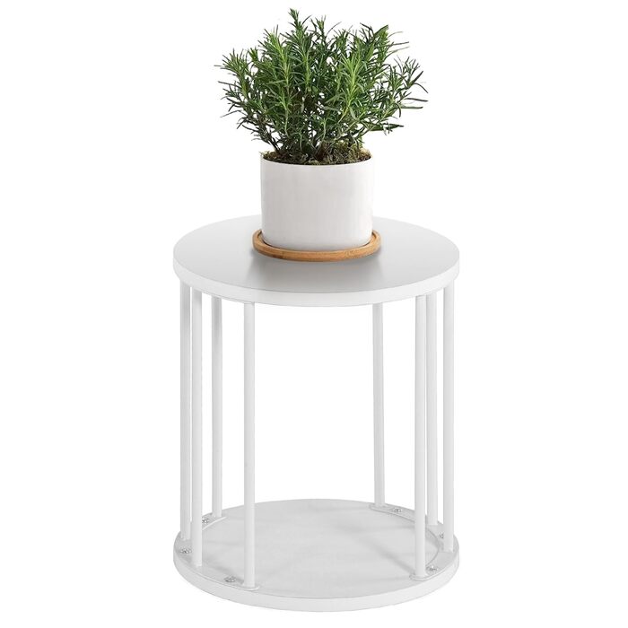 Кругла металева підставка для рослин HDANI 35 см, міцна та надійна підставка для квітів для вітальні, саду, балкону, дерев&39яний квітковий табурет, білий колір, висота 35 см